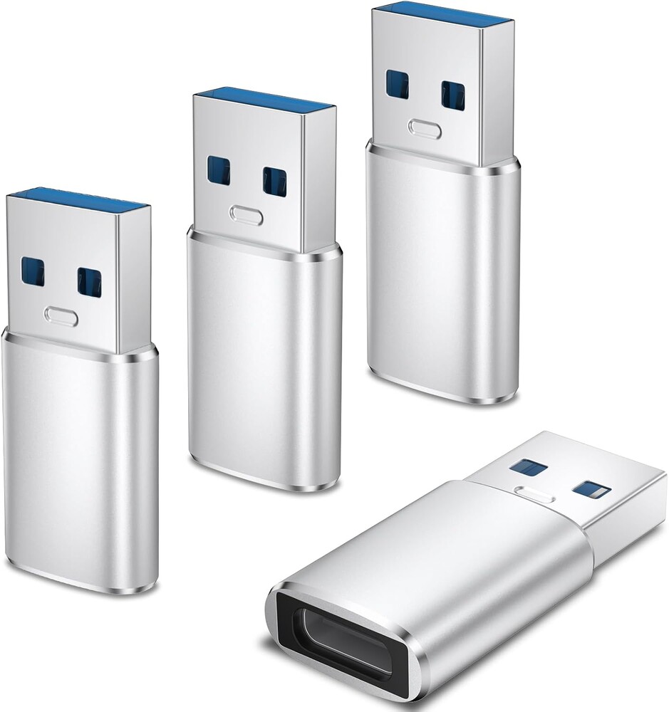 4 Pack USB to USB C Adapter, USB C Female to USB A Male Car Charger, Type C Converter Adaptor for iPhone 17 16 Pro Max 15 14 13, iWatch 11 10 Se Ultra 3,Samsung Galaxy S25 S24 S23, Pixel (Silver)