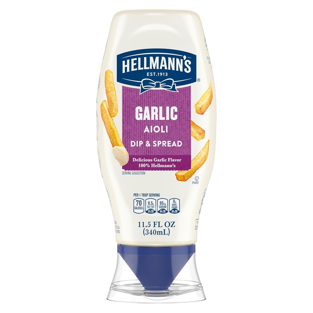 Hellmann's Garlic Dip & Spread Garlic Aioli for French Fries, Sandwiches, Burgers & More Made With 100% Certified Vegan Ingredients 11.5 oz