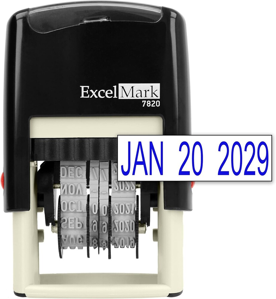 ExcelMark 7820 Self-Inking Rubber Date Stamp – Great for Shipping, Receiving, Expiration and Due Dates (Blue Ink)