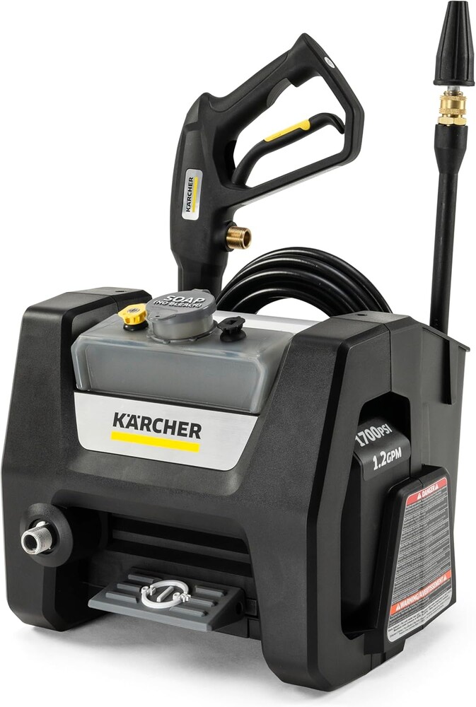Kärcher Pressure Washer K1700PSB Cube, 3 Spray Nozzles, Detergent Tank, for Cars, Driveways, Siding, Patios, 1700 PSI 1.46 max. GPM, Black