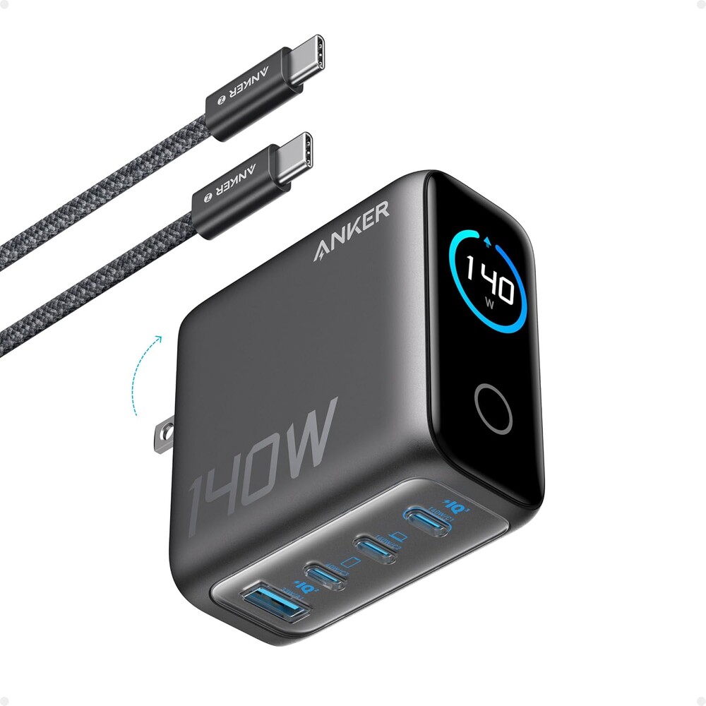 Anker MacBook Pro Charger,140W Max 4-Port GaN USB C Charger Block with Smart Display,Fast Charger USB C Power Adapter,Touch C