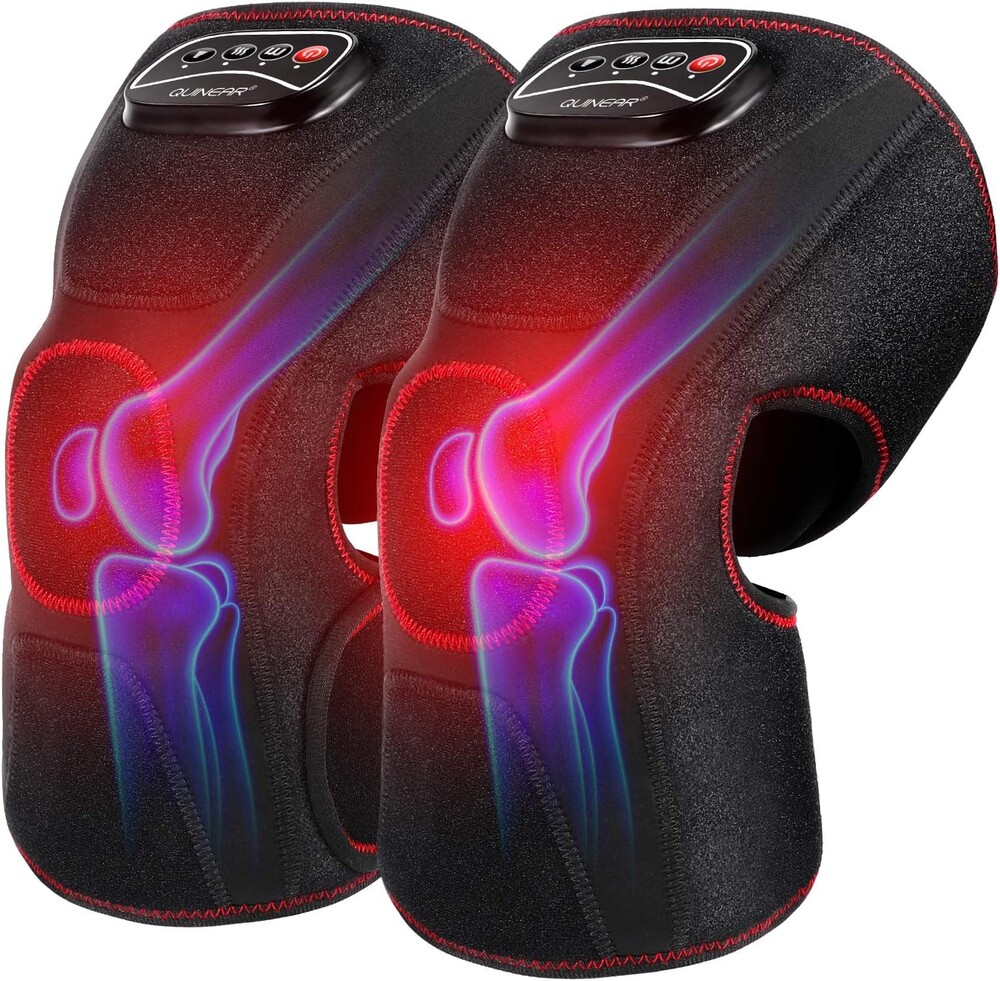 QUINEAR Knee Massager for Pain Relief,Air Compression Heating Pad for Knee,Heated Knee Warmers Wrap, 3 Modes & 3 Intensities