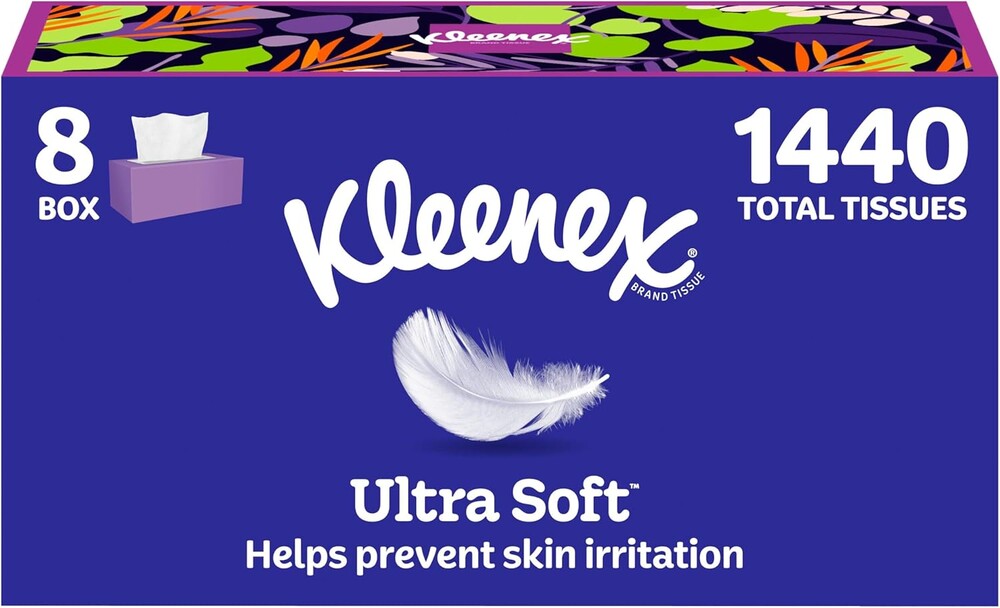 Kleenex Ultra Soft Facial Tissues, 8 Flat Boxes, 180 Tissues per Box, 3-Ply, Packaging May Vary
