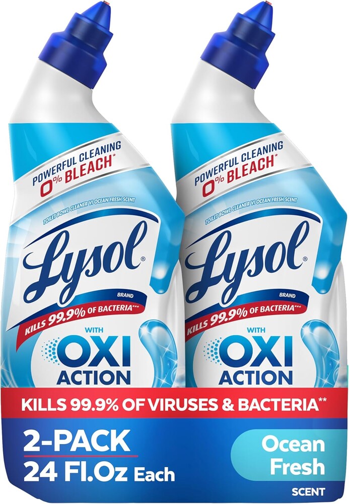 Lysol Toilet Bowl Cleaner Gel, For Cleaning and Disinfecting, Bleach Free, Ocean Fresh Scent, 24oz (Pack of 2)