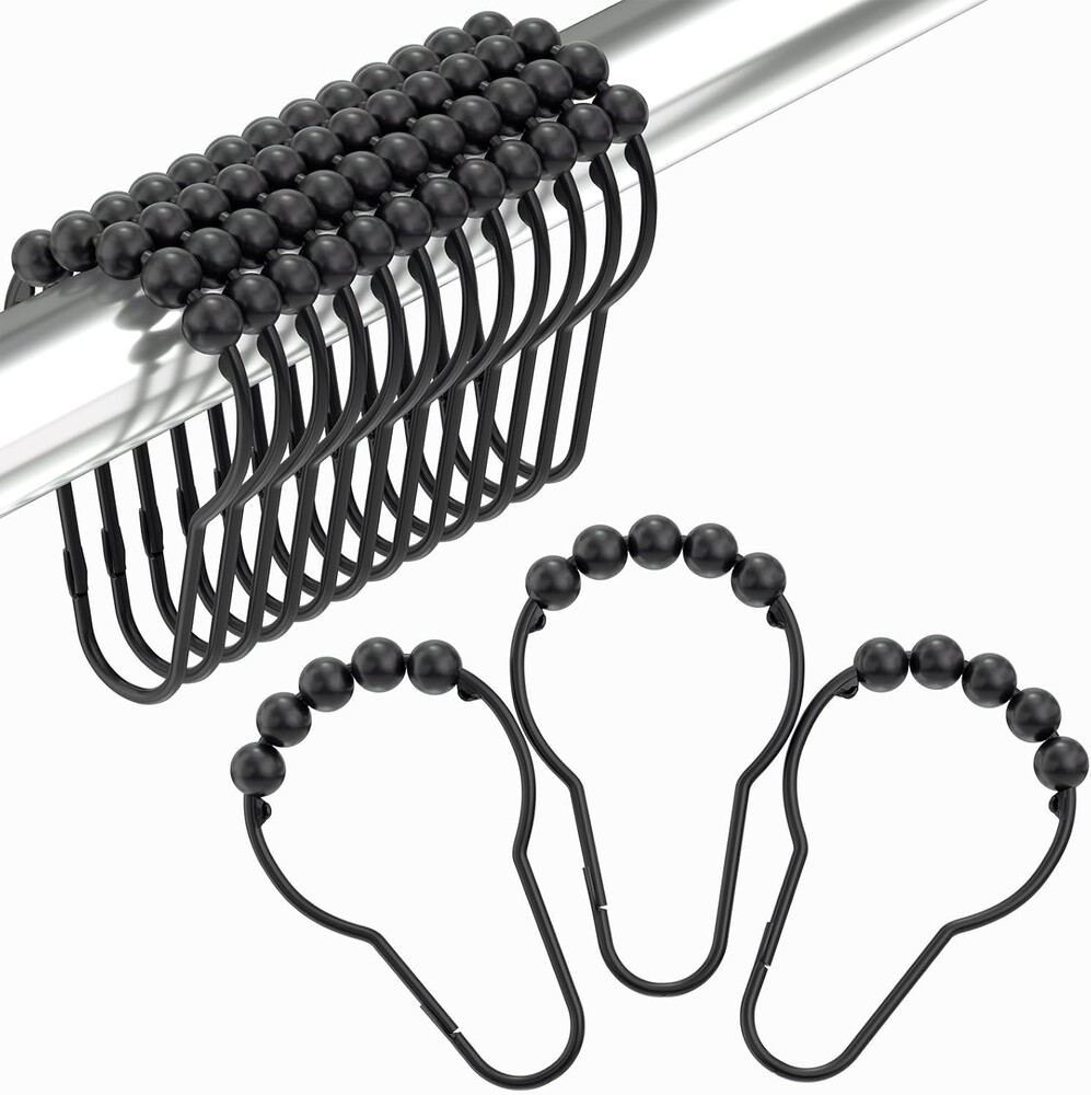Amazer Black Shower Curtain Hooks, Decorative Shower Curtain Hooks, Shower Hooks for Shower Curtain Rust Proof Stainless Steel Shower Curtain Hooks Set of 12