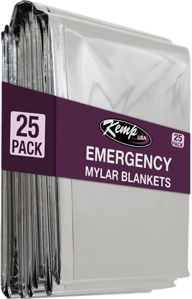 Kemp USA Emergency Mylar Blanket Pack of 25 Lightweight Thermal Reflective Survival Blanket First Aid Disaster Preparedness Camping Vehicle Bug Out Bag Emergency Supply Gear