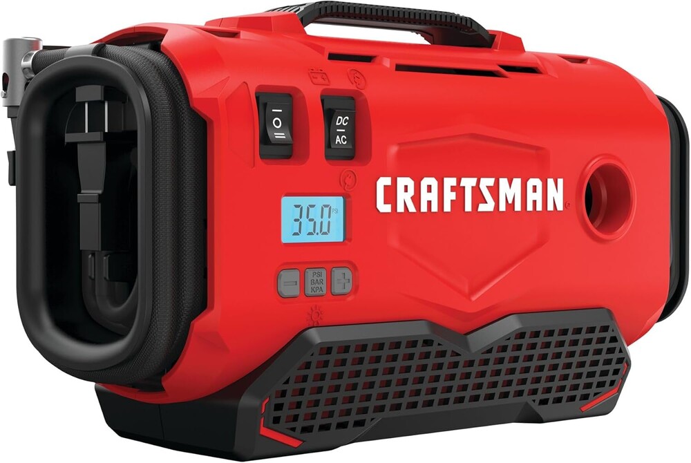 CRAFTSMAN V20 Tire Inflator Portable Air Compressor, Car Air Pump, 3 Modes Tire Pump: Cordless, 120V Corded, and 12V Car Adapter, Battery Sold Separately (CMCE520B)
