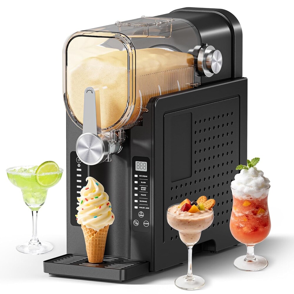Slushie Machine, No Ice Needed Slushy Maker for Home, Real-Time Temp Display, Frozen Drink Maker with 6 Preset Programs for Ice Cream, Frappés, Milk Shake and More, Black, 1 Pack+3Modes