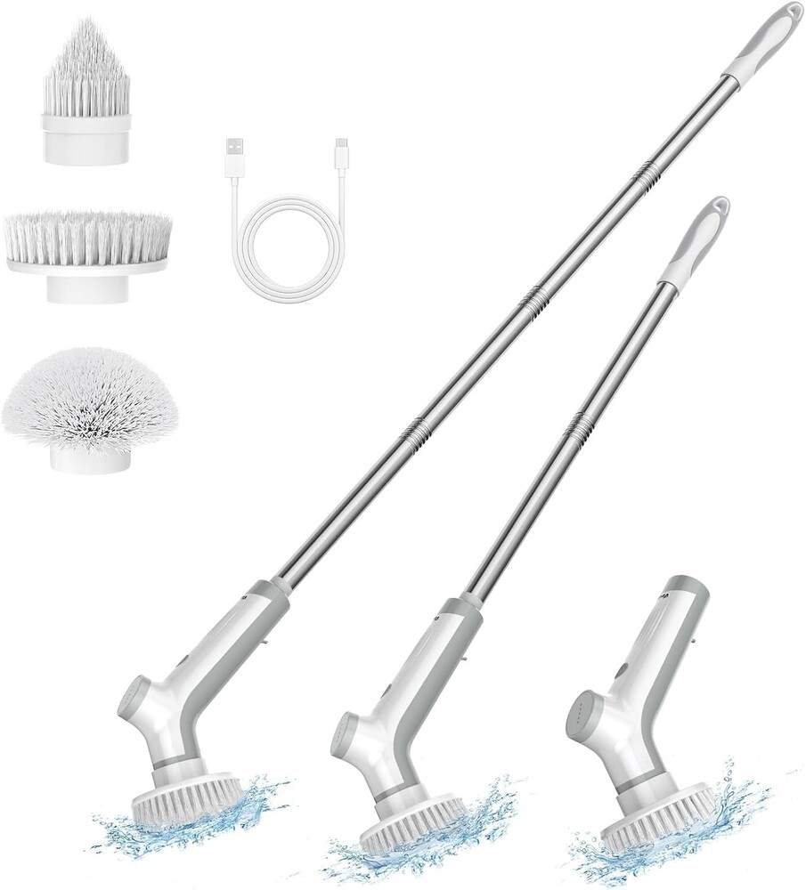 Electric Spin Scrubber, VEWIOR Cordless Shower Scrubber with 3 Adjustable Angle, Cleaning Brush with 2 Speeds 3 Replaceable Brush Heads for Bathroom Kitchen Tub