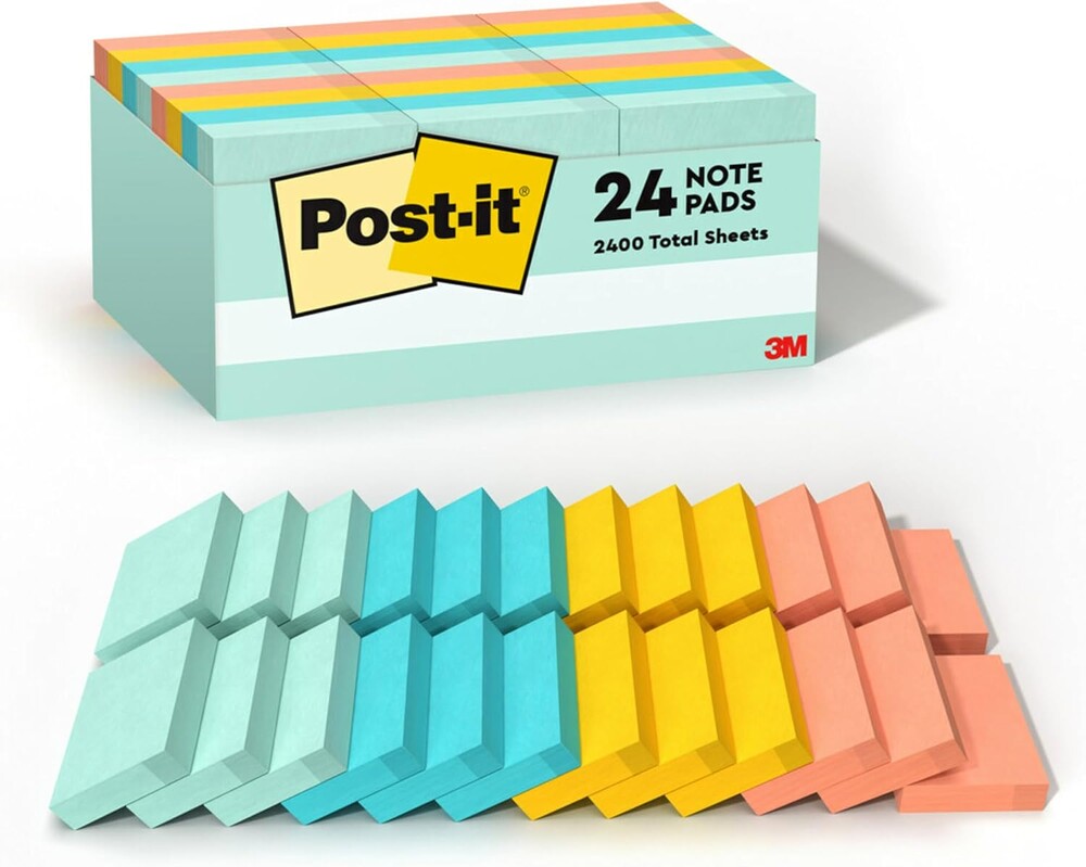 Post-it Notes, 1 3/8 in x 1 7/8 in, 24 Sticky Note Pads, 100 Sheets per Pad, Beachside Café Collection, School Supplies and Office Products