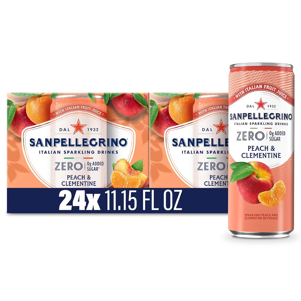 Sanpellegrino Zero Grams Added Sugar Italian Sparkling Drinks, Sparkling Peach Clementine Beverage, 11.15 Fl Oz (Pack of 24)