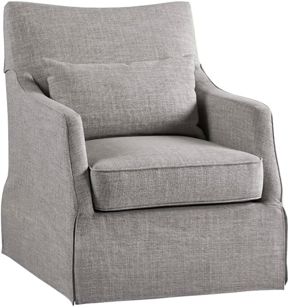 Martha Stewart London Swivel Chair - Solid Wood & Plywood, Skirted Metal Base Accent Armchair, Lumbar Pillow -Modern Classic Family Room Sofa Furniture Bedroom Lounge, 28"X31.5"X35.25", Grey