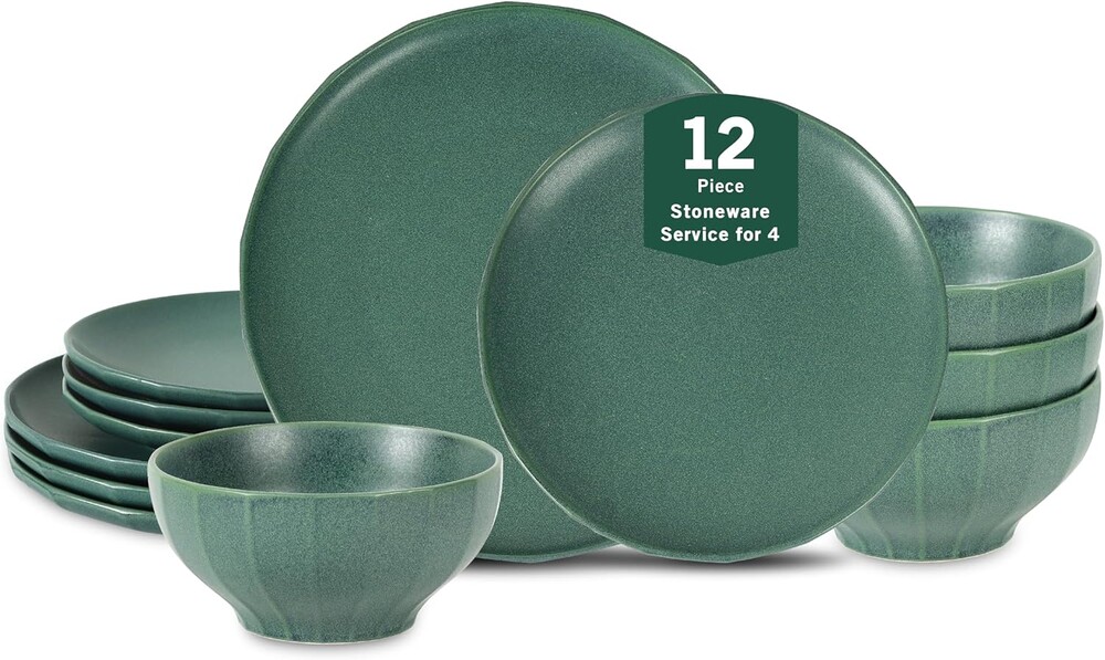 Stone Lain Rio 12-Piece Dinnerware Set Stoneware, Green