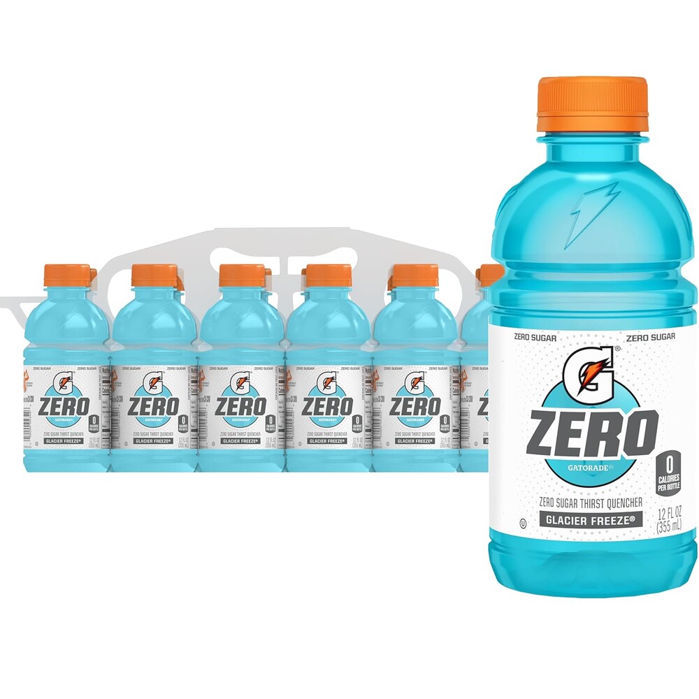 Gatorade Thirst Quencher Zero Sugar Sports Drink, Glacier Freeze, 12oz Bottles, 12 Pack, Electrolytes for Rehydration