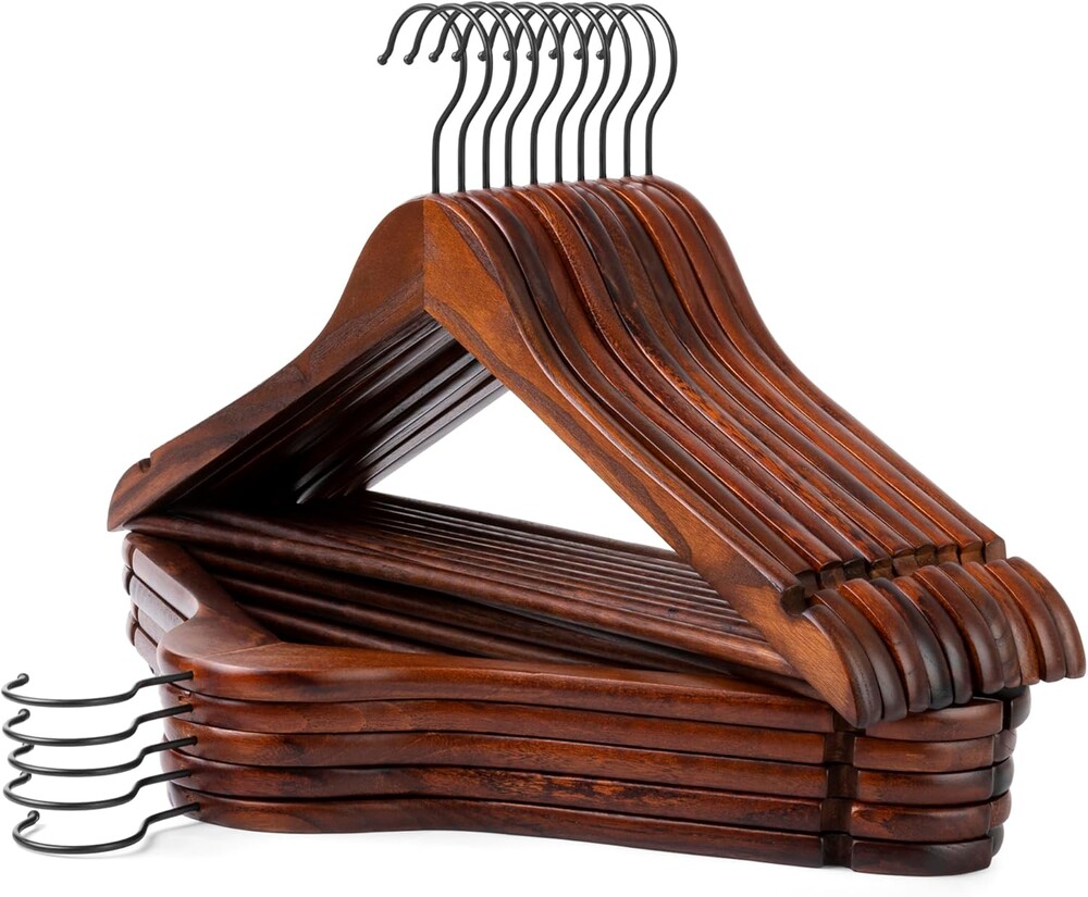 JS HANGER Wooden Hangers 20 Pack - Durable & Slim Coat Hanger - Suit Hanger with 360-Degree Rotatable Hook - Wood Hangers with Shoulder Grooves