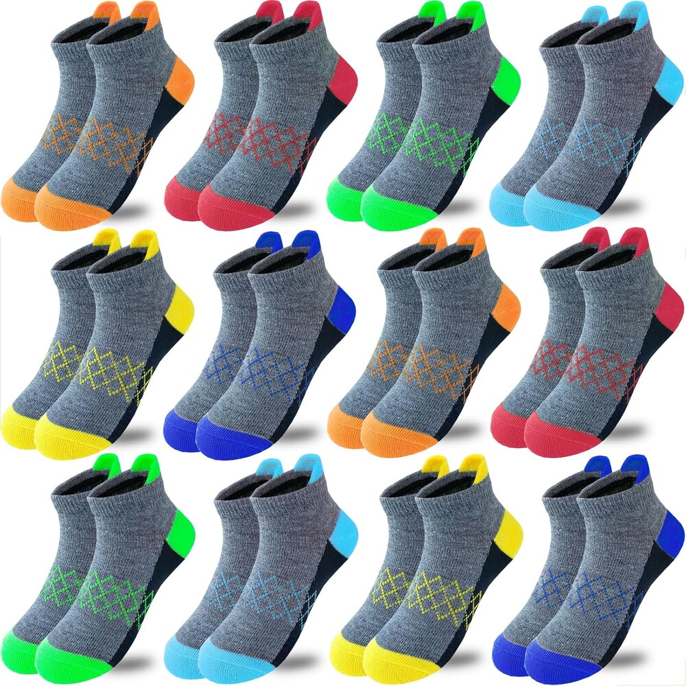 JAMEGIO Boy Socks 12 Pairs Ankle Athletic Sock for Kids Low Cut Sports Casual Sock