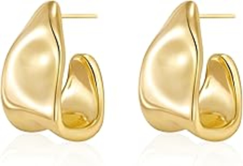 Amicon Chunky Gold Stud Earrings for Women 14k Gold Plated Hypoallergenic Earrings Statement Trendy Fashion Gold Jewelry Gifts
