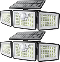 daphino 2500LM Solar Lights Outdoor with Motion Sensor,3 Head 270° Wide Angle Street Area Lights, IP65 Waterproof Security Lighting with 3 Modes(Non-Remote,2 Pcs)