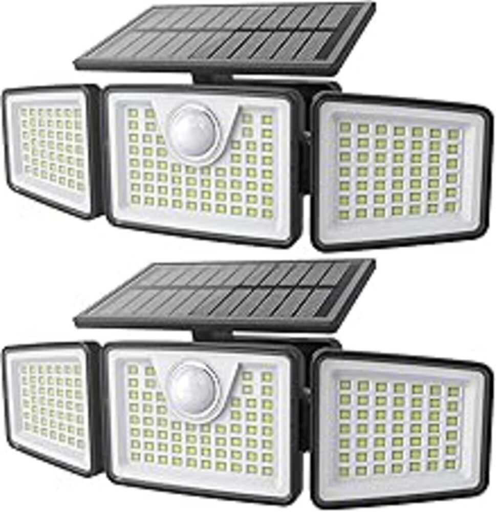daphino 2500LM Solar Lights Outdoor with Motion Sensor,3 Head 270° Wide Angle Street Area Lights, IP65 Waterproof Security Lighting with 3 Modes(Non-Remote,2 Pcs)