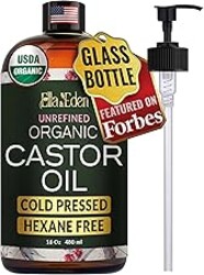 Ella & Eden USDA Organic Castor Oil – Cold Pressed Hexane-Free - Glass Bottle - For Hair Growth, Face, Eyelash, Skin, Stomach - 100% Pure Unrefined 16 Fl Oz