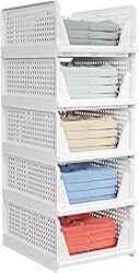 5 Pack Stackable Closet Storage Basket - Stackable Storage Bins, Multifunctional & Foldable Closet Organizer Waterproof, Wardrobe Cupboard Space-Saving Hat Storage Drawer Organizer, White