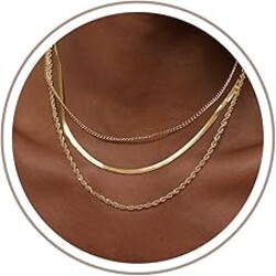 Freekiss Women's Layered Necklace Set - 3 Piece Dainty Gold Jewelry for Everyday Stacking | 14K Gold Plated Snake Chain, Rope Chain, Cuban Chain | Adjustable Length 14-18.5 Inch | Gift Ready