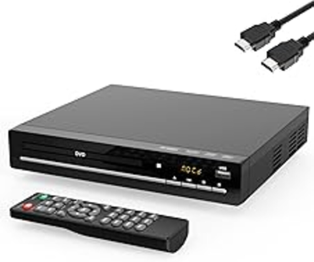 Wxjwyt Region Free DVD Player, 1080p HDMI Upscaling, Compact Multi-Format CD/DVD/USB Player for Smart TV, Plays All Region DVDs & Multi-Format, HDMI/RCA Cables & Remote Included for Home TV (Black)