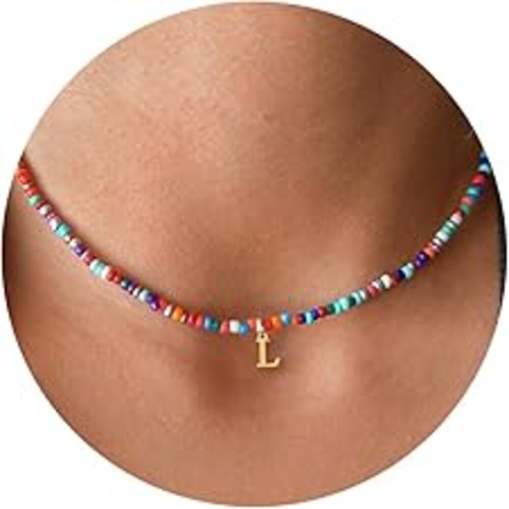 Yoosteel Colorful Initial Necklaces for Teen Girls Kids Gifts - Cute Beaded Choker Necklace for Kids Jewelry A-Z Initial Necklaces for Women Personalized Birthday Gifts for Teen Girls