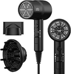 AINA Hair Dryer with Diffuser, Blow Dryer for Women | Advanced Ionic Technology, Ceramic Coating | Cold Shot Features Turbo Heat for Fast Drying and Shine 110V/ALCI (Vader Black)