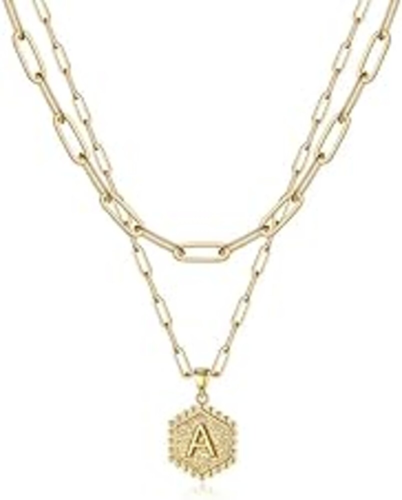 M MOOHAM Mothers Day Gifts, 14K-Gold-Plated Initial Necklaces for Women Cute Hexagon Letter Initial Necklace Layered Necklaces for Women Teen Girl Gifts