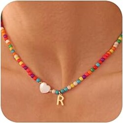 Ursteel Mothers Day Gifts for Women Girls - Trendy Beaded Choker Necklace for Women Teen Girl, Personalized Letter Initial First Communion Gifts for Girls Daughter Jewelry
