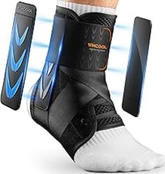 WHCOOL Slim-Fit Ankle Brace for Sprained Ankle, Quick Lace Up Ankle Support for Women Men with 2 Auto-Shaped Pads, Air Fabric Cool Ankle Stabilizer for Injury Recover, Running,Sports, M(12”-13”)