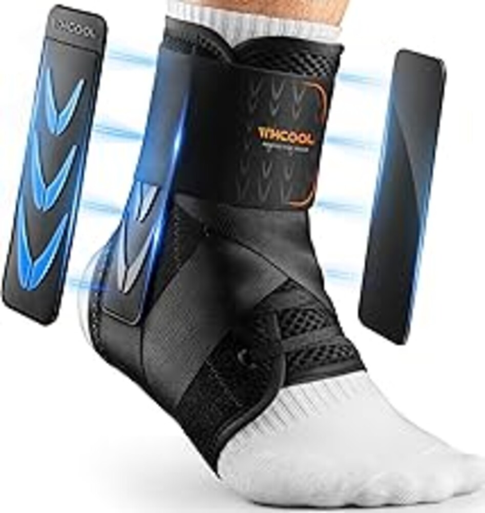 WHCOOL Slim-Fit Ankle Brace for Sprained Ankle, Quick Lace Up Ankle Support for Women Men with 2 Auto-Shaped Pads, Air Fabric Cool Ankle Stabilizer for Injury Recover, Running,Sports, M(12”-13”)