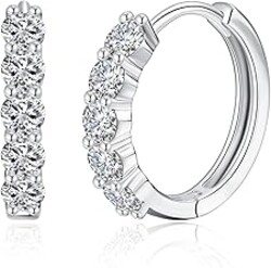 IMOLOVE Huggie earrings for women Ear Cuff Moissanite Stud Earrings Hypoallergenic Earrings for Women Sterling Silver with 18K White Gold Plated Earrings