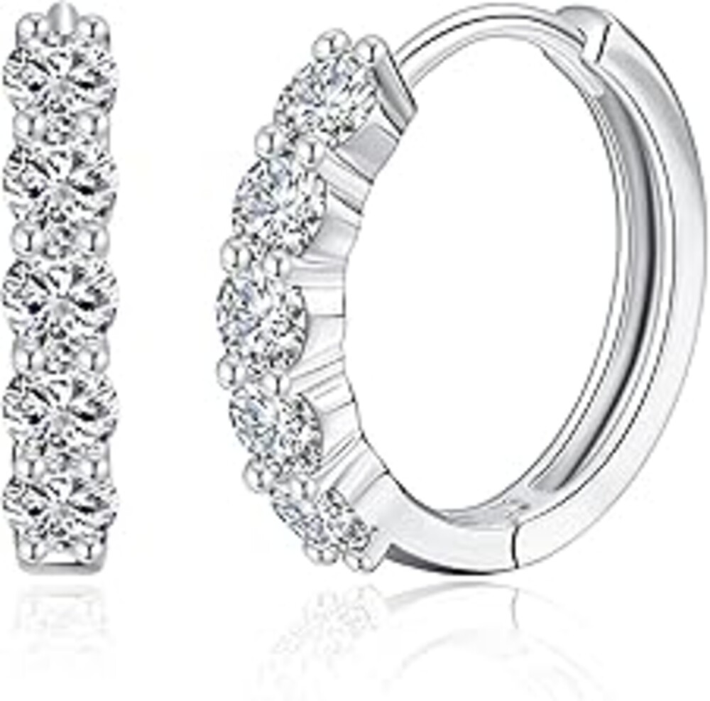 IMOLOVE Huggie earrings for women Ear Cuff Moissanite Stud Earrings Hypoallergenic Earrings for Women Sterling Silver with 18K White Gold Plated Earrings