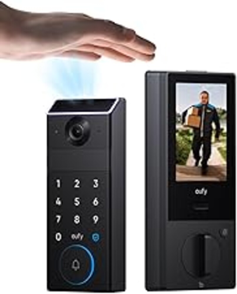 eufy Security Smart Lock FamiLock S3 Max with Palm Vein Recognition, Keyless Entry Front Door Lock, Wi-Fi Keypad Deadbolt+ 2K HDR Doorbell Camera, 16GB Built‑in Storage, BHMA 1, Rear Lock Video Screen