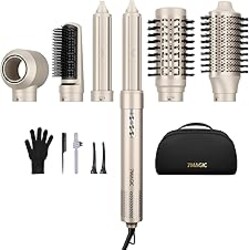 7MAGIC 6 in 1 Multi Hair Styler Dryer Brush, 110,000 RPM High-Speed, Negative Ionic, Fast Drying for Professional Blow Dry, Curling, Volumizing, Straightening and Styling, Gold