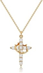 Robaice Mothers Day Gifts Upgraded Crown Cross Necklace for Women, 14K Gold Plated Crown Cross Pendant Necklace, Non-Tarnish Faith Jewelry for Women, Christian Religious Gifts