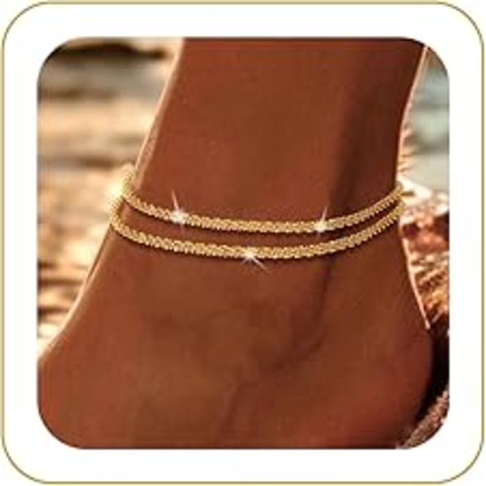 Robaice Ankle Bracelets for Women, Glitter Waterproof Adjustable Anklet for Women, 14K Gold Plated/Sterling Silver Layered Anklets, Summer Beach Anklet Jewelry for Women Gift