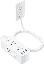 Power Strip Surge Protector, Olcorife Ultra Thin Flat Plug Extension Cord 5ft, 6 Outlets 3 USB Ports(1 USB C), 3 Sided Outlet Extender for Home Office Travel Dorm Room Essentials, White