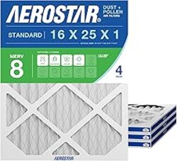 Aerostar 16x25x1 MERV 8 Air Filter, 4 Count, ACTUAL SIZE (15.75 x 24.75 x 0.75), HVAC, Air Conditioning & Furnace Filter Captures Dust, Lint & Pollen (MPR 600 / FPR 5), Made in USA