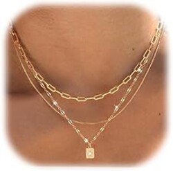 YEEZII Layered Gold Necklaces for Women Trendy, 3 Pcs 14K Gold Plated Choker Paperclip Box Chain Necklace, Stackable Women's Gold Pendant Necklaces Jewelry Set