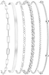 DEARMAY Dainty Silver Plated Bracelets for Women Trendy, Silver Jewelry Set for Women Bracelets for Women Paperclip Box Herringbone Figaro Rope Chain Bracelet Fashion Pack Gifts for Women