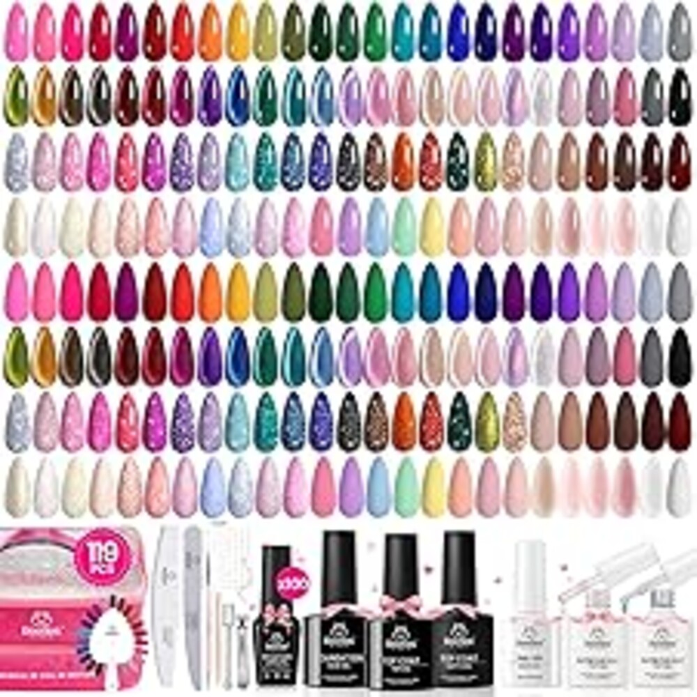 Beetles Nail Nook Gel Nail Polish Set - 119 PCS 100 Colors Gel Polish Kit Base Glossy Matte Glitter Top Coat Glitter Pearl Cat Eye White Red Pink Nude Uv Led Nails Summer Gift for Women