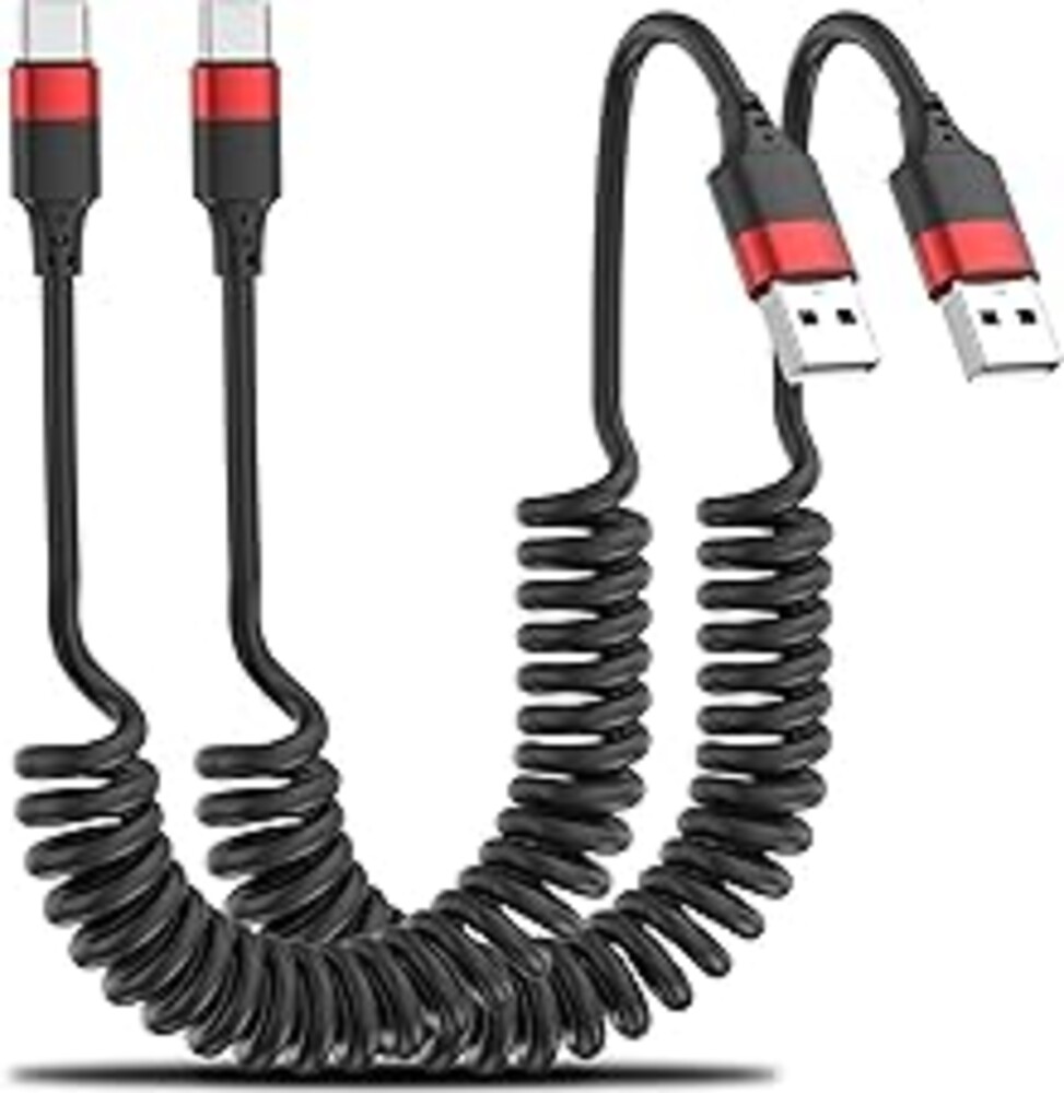 Coiled USB C Cable for Car, 2 Pack Type C Coiled Cable Fast Charging, USB to USBC Coiled Cable, USB C Car Charger Cord for iPhone 17 16 15, Samsung Galaxy S25 S24 S23 Ultra, Pixel 10 9