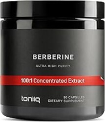 Toniiq Ultra High Strength Berberine HCl from The Himalayas - 100:1 Concentrated Extract - Lab-Tested 97% Berberine HCl - 90 Vegetarian Capsules, 500 mg per Capsule