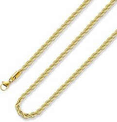 Monily 24k Gold Plated Rope Chain 1.5mm 2.5mm 5mm Stainless Steel Twist Chain Necklace for Men Women