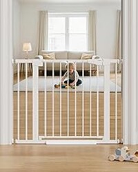 Cumbor 29.7-40.6" Baby Gate for Stairs, Mom's Choice Awards Winner-Dog Gate for Doorways, Pressure Mounted Auto-Close Pet Gates for Dogs Indoor, Safety Child Gate with Easy Walk Thru Door, White