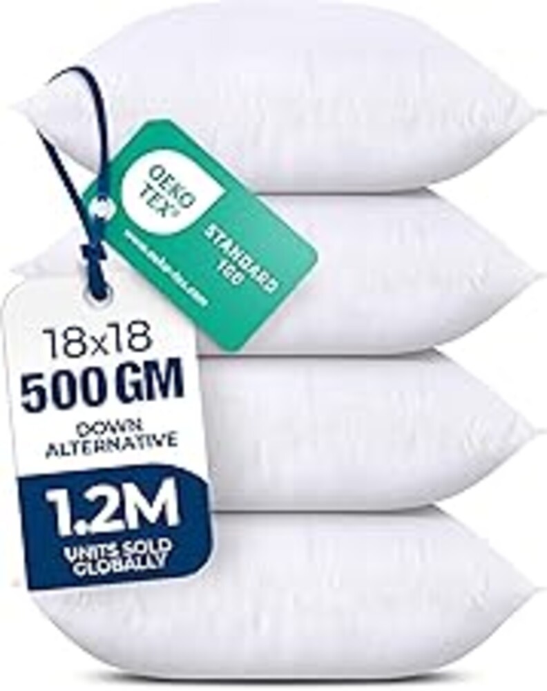 Utopia Bedding Throw Pillows (Set of 4, White) – 18 x 18 Inches Down Alternative Pillows for Bed, Sofa, and Couch - Fluffy Decorative Stuffer Pillow for Indoors & Outdoors
