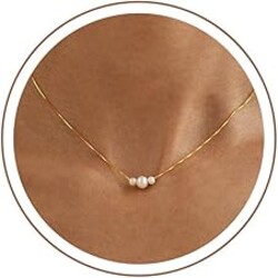 Decholly Mothers Day Gifts - 14K Gold Plated Pearl Necklaces for Women Trendy Dainty Necklace Simple Layered Gold Pearl Necklace for Women Mothers Day Wedding Birthday Gifts